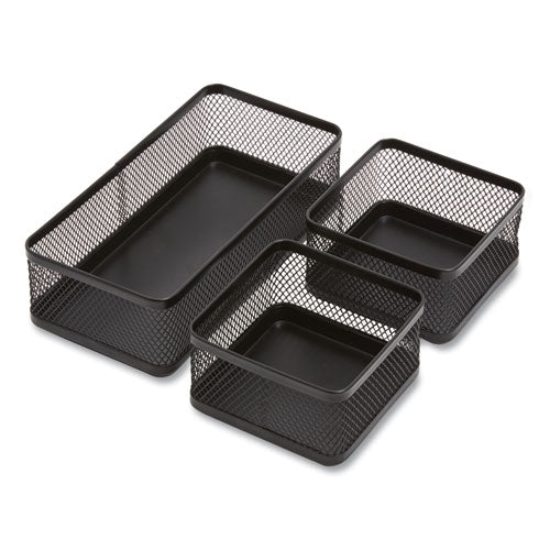 Three Compartment Stackable Wire Mesh Desk Organizer, 8.46 x 4.92 x 4.33, Black-(TUD24402473)