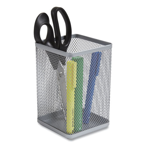 Wire Mesh Jumbo Pencil Holder, 4.33 x 4.33 x 6.69, Silver-(TUD24402486)