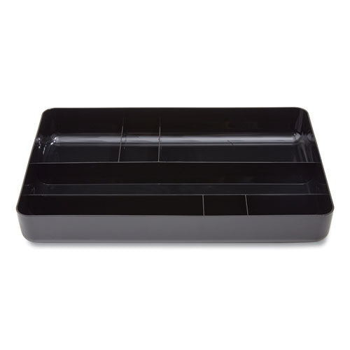 Deep Plastic Drawer Organizer, Seven Compartment, 9.13 x 14.13 x 2.04, Black-(TUD24380805)