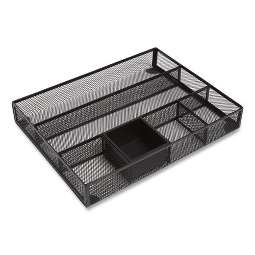 Mesh Drawer Organizer, Six Compartment, 15.43 x 12.2 x 2.68, Black-(TUD24402497)