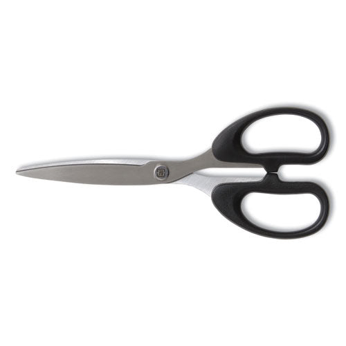 Ambidextrous Stainless Steel Scissors, 8" Long, 3.86" Cut Length, Black Straight Symmetrical Handle-(TUD24380499)