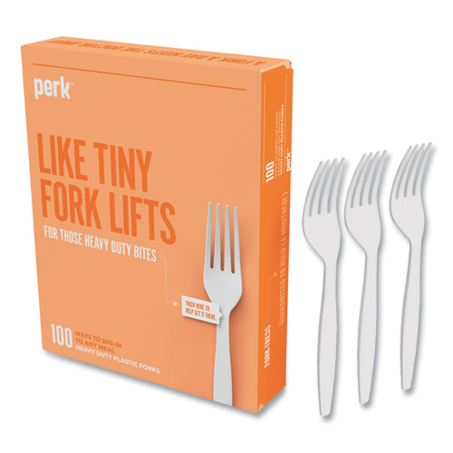 Heavyweight Plastic Cutlery, Fork, White, 100/Pack-(PRK24390999)