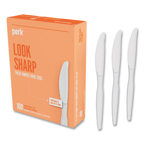 Heavyweight Plastic Cutlery, Knives, White, 100/Pack-(PRK24390996)