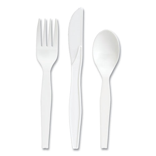 Mediumweight Plastic Cutlery, Fork/Knife/Teaspoon, White, 100 Sets/Pack-(PRK24390994)
