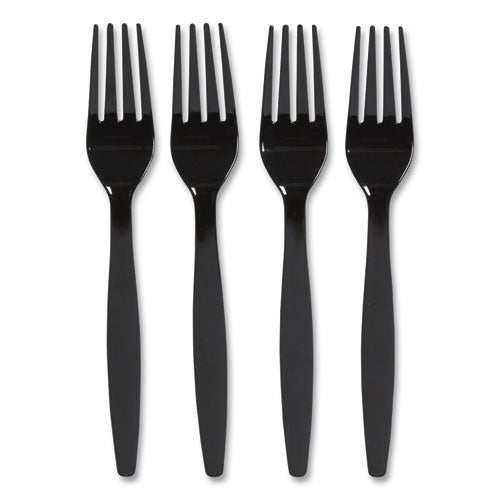 Heavyweight Plastic Cutlery, Fork, Black, 100/Pack-(PRK24390990)