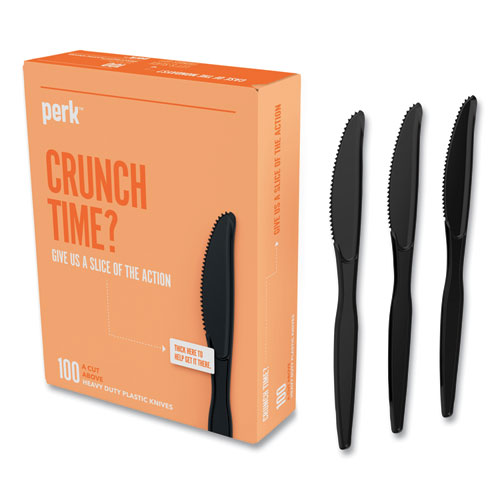 Heavyweight Plastic Cutlery, Knives, Black, 100/Pack-(PRK24390997)