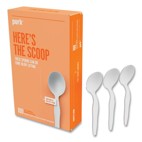 Heavyweight Plastic Cutlery, Soup Spoon, White, 100/Pack-(PRK24391000)