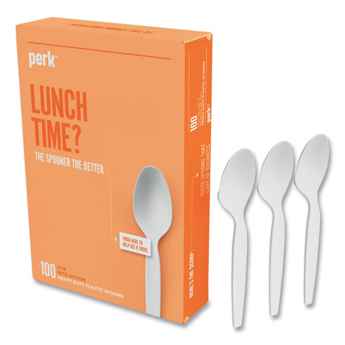 Heavyweight Plastic Cutlery, Teaspoon, White, 100/Pack-(PRK24390995)