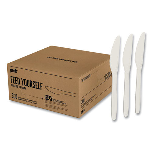 Eco-ID Compostable Cutlery, Knife, White, 300/Pack-(PRK24394130)