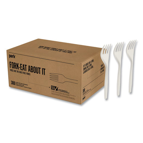 Mediumweight Plastic Cutlery, Fork, White, 300/Pack-(PRK24390987)