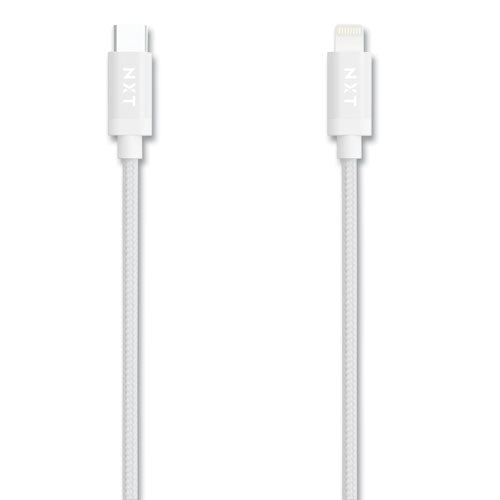 Braided Apple Lightning Cable to USB-C Cable, 6 ft, White-(NXT24411020)