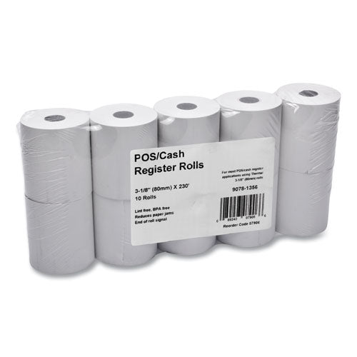 Direct Thermal Printing Thermal Paper Rolls, 3.13" x 230 ft, White, 10/Pack-(ICX90781356)