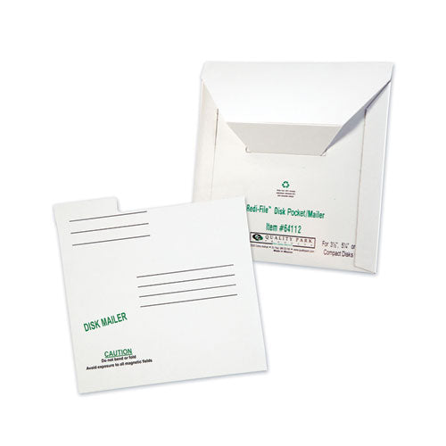 Redi-File Disk Pocket/Mailer for CDs/DVDs, Square Flap, Tuck-Tab Closure, 6 x 5.88, White, 10/Pack-(QUA64112)