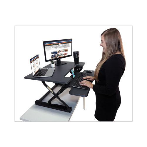 High Rise Height Adjustable Standing Desk with Keyboard Tray, 31" x 31.25" x 5.25" to 20", Gray/Black-(VCTDCX710G)