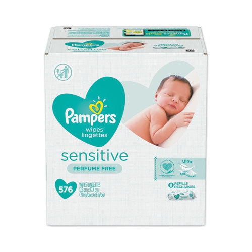Sensitive Baby Wipes, Cotton, 1-Ply, 6.8 x 7, Unscented, White, 72/Pack, 8 Packs/Carton-(PGC88529CT)