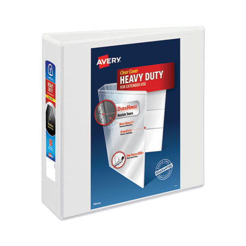 Heavy-Duty View Binder with DuraHinge and Locking One Touch EZD Rings, 3 Rings, 3" Capacity, 11 x 8.5, White-(AVE79193)