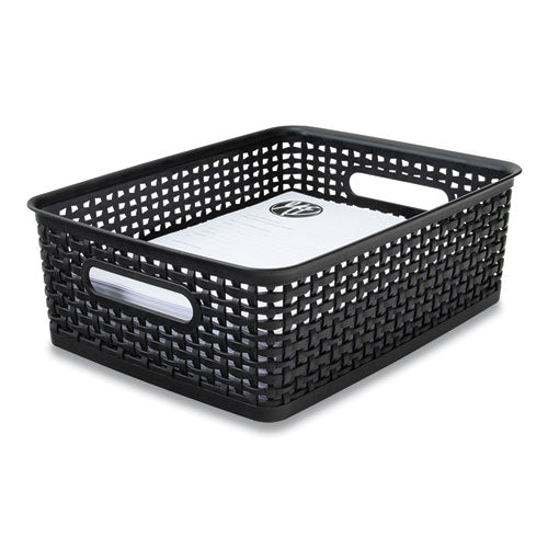 Plastic Weave Bin, Medium, 14" x 10.5" x 4.63", Black-(AVT36003)