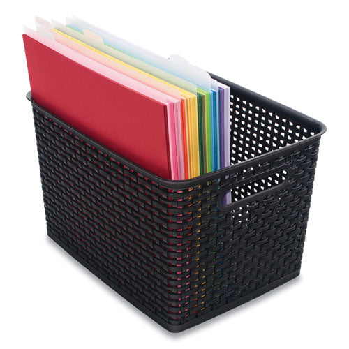 Plastic Weave Bin, Large, 13.5" x 10.5" x 8.75", Black-(AVT36006)