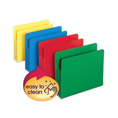 Poly Drop Front File Pockets, 3.5" Expansion, Letter Size, Assorted Colors, 4/Box-(SMD73500)