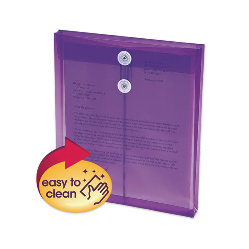 Poly String and Button Interoffice Envelopes, Open-End (Vertical), 9.75 x 11.63, Transparent Purple, 5/Pack-(SMD89544)