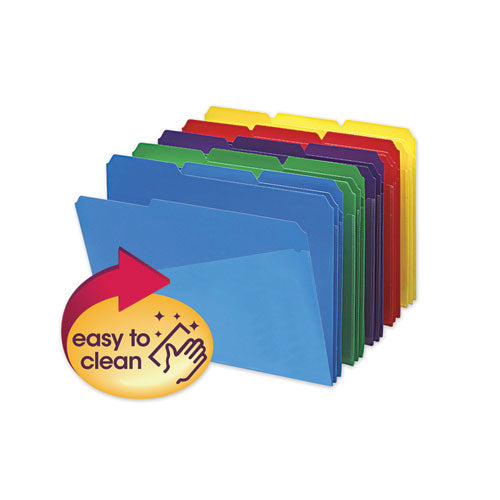 Poly Colored File Folders With Slash Pocket, 1/3-Cut Tabs: Assorted, Letter Size, 0.75" Expansion, Assorted Colors, 30/Box-(SMD10540)