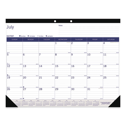 Academic Monthly Desk Pad Calendar, 22 x 17, White/Blue/Gray Sheets, Black Binding/Corners, 13-Month (July-July): 2022-2023-(REDCA177227)