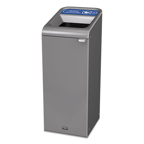 Configure Indoor Recycling Waste Receptacle, Mixed Recycling, 15 gal, Metal, Gray-(RCP1961615)