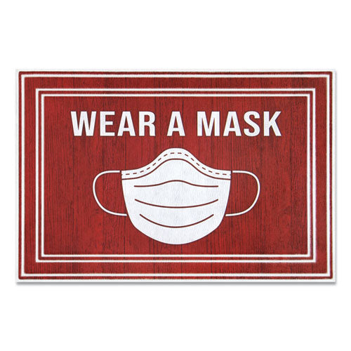 Message Floor Mats, 24 x 36, Red/White, "Wear A Mask"-(APH3984528842X3)