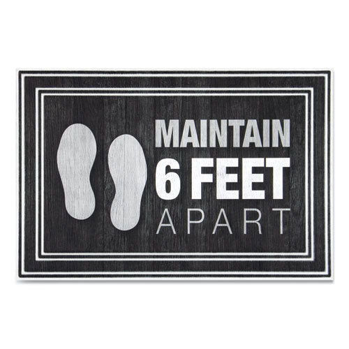Message Floor Mats, 24 x 36, Charcoal, "Maintain 6 Feet Apart"-(APH3984528772X3)
