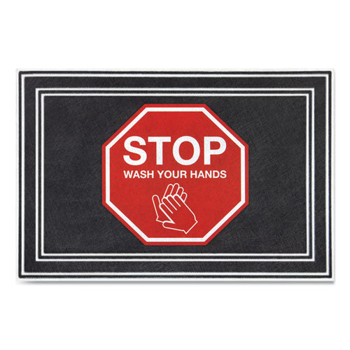 Message Floor Mats, 24 x 36, Charcoal/Red, "Stop Wash Your Hands"-(APH3984528832X3)