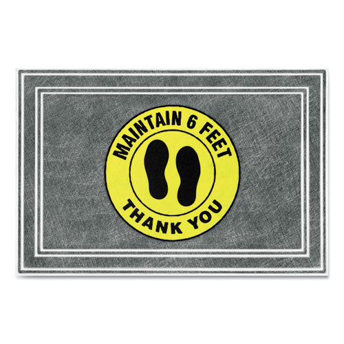 Message Floor Mats, 24 x 36, Charcoal/Yellow, "Maintain 6 Feet Thank You"-(APH3984528802X3)