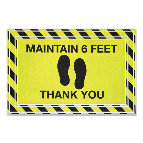 Message Floor Mats, 24 x 36, Black/Yellow, "Maintain 6 Feet Thank You"-(APH3984528782X3)