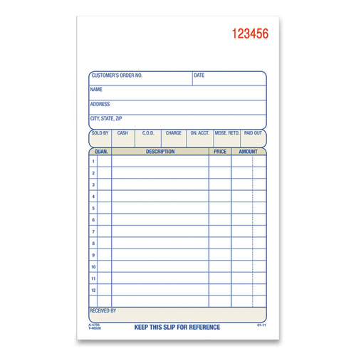 3-Part Sales Book, 12 Lines, Three-Part Carbonless, 4.19 x 7.19, 50 Forms/Pad, 10 Pads/Carton-(ABFTC470510)
