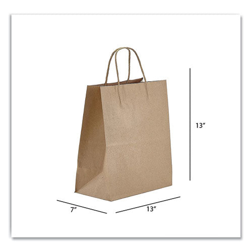 Kraft Paper Bags, Jr. Mart, 13 x 7 x 13, Natural, 250/Carton-(PTENK13713)