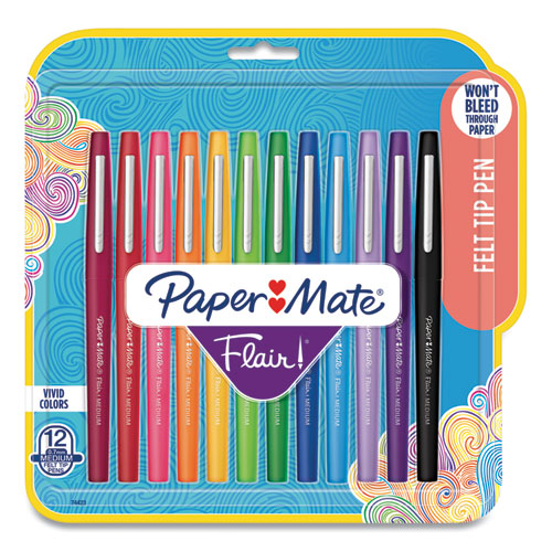 Point Guard Flair Felt Tip Porous Point Pen, Stick, Medium 0.7 mm, Assorted Ink and Barrel Colors, 12/Pack-(PAP74423)