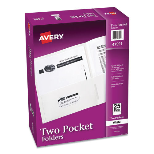 Two-Pocket Folder, 40-Sheet Capacity, 11 x 8.5, White, 25/Box-(AVE47991)