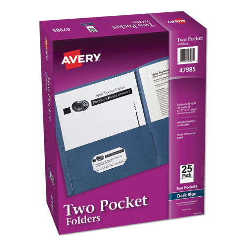 Two-Pocket Folder, 40-Sheet Capacity, 11 x 8.5, Dark Blue, 25/Box-(AVE47985)