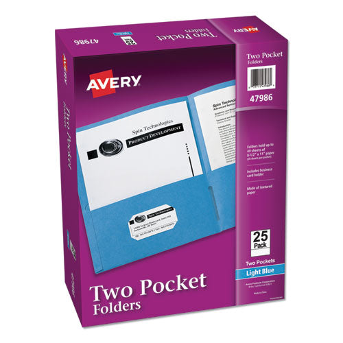 Two-Pocket Folder, 40-Sheet Capacity, 11 x 8.5, Light Blue, 25/Box-(AVE47986)