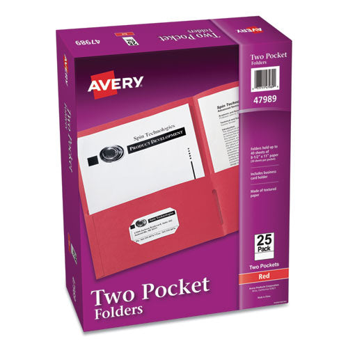 Two-Pocket Folder, 40-Sheet Capacity, 11 x 8.5, Red, 25/Box-(AVE47989)