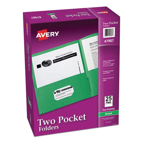 Two-Pocket Folder, 40-Sheet Capacity, 11 x 8.5, Green, 25/Box-(AVE47987)