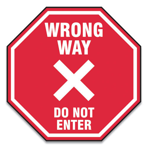 Slip-Gard Social Distance Floor Signs, 12 x 12, "Wrong Way Do Not Enter", Red, 25/Pack-(GN1MFS465ESP)