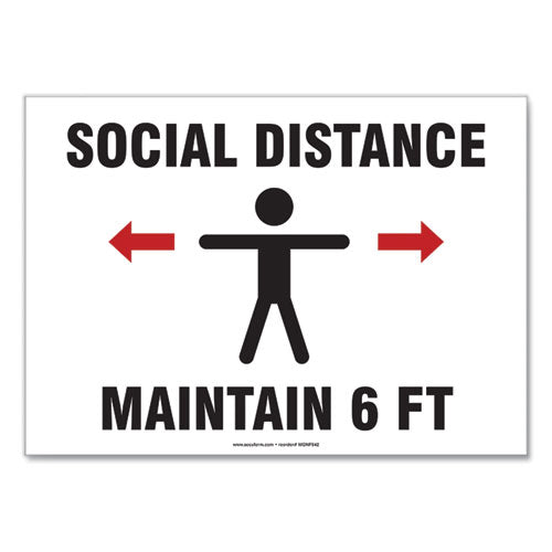 Social Distance Signs, Wall, 14 x 10, "Social Distance Maintain 6 ft", Human/Arrows, White, 10/Pack-(GN1MGNF542VPESP)