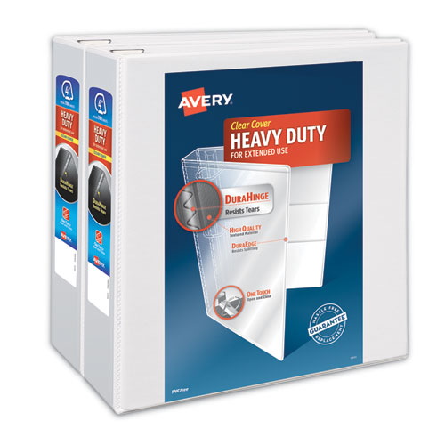 Heavy-Duty Non Stick View Binder with DuraHinge and Slant Rings, 3 Rings, 4" Capacity, 11 x 8.5, White, 2/Pack-(AVE79875)