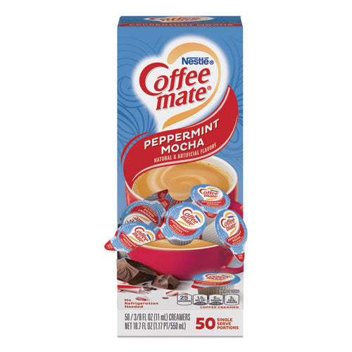 Liquid Coffee Creamer, Peppermint Mocha, 0.38 oz Mini Cups, 50/Box-(NES76060)