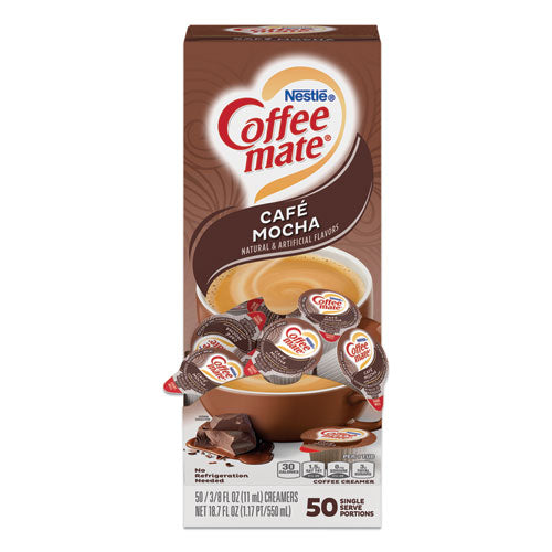 Liquid Coffee Creamer, Cafe Mocha, 0.38 oz Mini Cups, 50/Box-(NES35115)