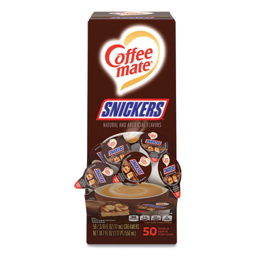 Liquid Coffee Creamer, Snickers, 0.38 oz Mini Cups, 50 Cups/Box-(NES61425BX)