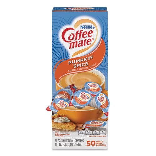 Liquid Coffee Creamer, Pumpkin Spice, 0.38 oz Mini Cups, 50/Box-(NES75520)