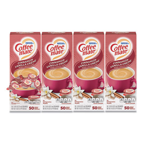 Liquid Coffee Creamer, Cinnamon Vanilla, 0.38 oz Mini Cups, 50/Box, 4 Boxes/Carton, 200 Total/Carton-(NES42498CT)