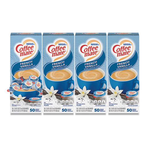 Liquid Coffee Creamer, French Vanilla, 0.38 oz Mini Cups, 50/Box, 4 Boxes/Carton, 200 Total/Carton-(NES35170CT)
