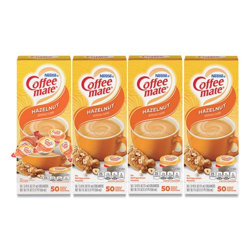 Liquid Coffee Creamer, Hazelnut, 0.38 oz Mini Cups, 50/Box, 4 Boxes/Carton, 200 Total/Carton-(NES35180CT)